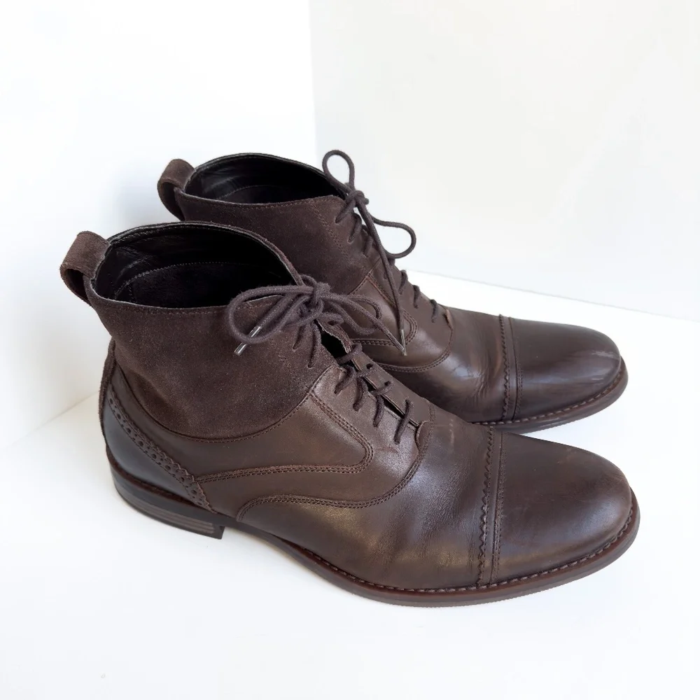 Rockport Wynstin Cap Toe Boots Brown Leather & Suede Upper Wide Men's Size 10.5W